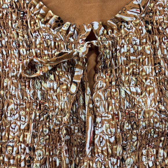 Melloday Anthropologie Women Peasant Top Sheer Floral Boho Western Large G342 - Picture 3 of 10